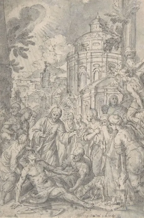 Framed Print : The Raising of the Youth of Naim, late 16th-early 17th century. Creator: Georg Pecham Framed Print : The Raising of the Youth of Naim, late 16th-early 17th century. Creator: Georg Pecham