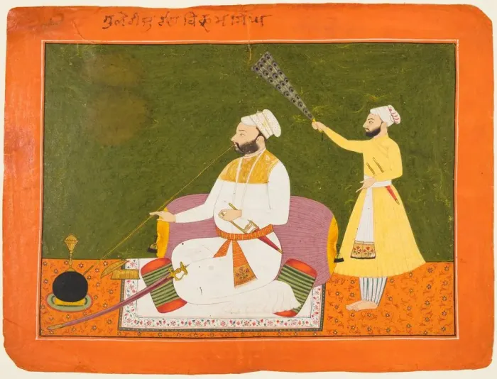 Framed Print : Raja Bikram Singh of Guler (reigned 1661-85) Smoking, about 1680. Creator: Unknown Framed Print : Raja Bikram Singh of Guler (reigned 1661-85) Smoking, about 1680. Creator: Unknown