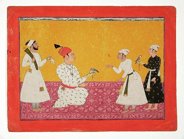 Raja Medini Pal (Reigned 1722-1736) of Basohli Being Presented with a Falcon, c1725. Creator: Unknown