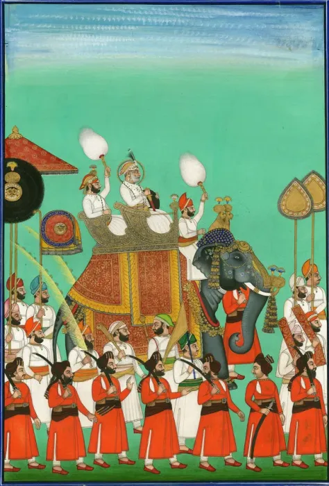 Framed Print : Rajah of Jodhpur Riding an Elephant, c. 1780. Artist: Indian Art Framed Print : Rajah of Jodhpur Riding an Elephant, c. 1780. Artist: Indian Art