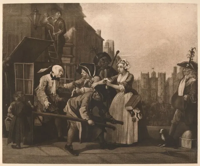 Framed Print : A Rakes Progress - 4: The Arrest, 1733. Artist: William Hogarth Framed Print : A Rakes Progress - 4: The Arrest, 1733. Artist: William Hogarth