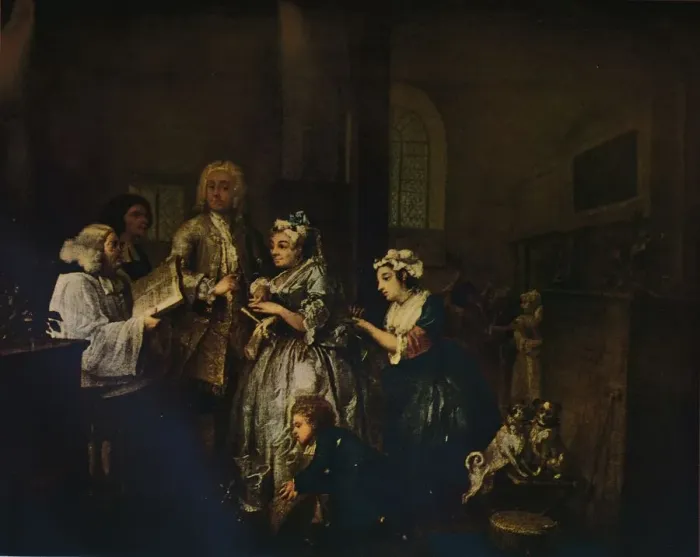 Framed Print : A Rakes Progress - 5: He Marries, 1733 (1934). Artist: William Hogarth Framed Print : A Rakes Progress - 5: He Marries, 1733 (1934). Artist: William Hogarth