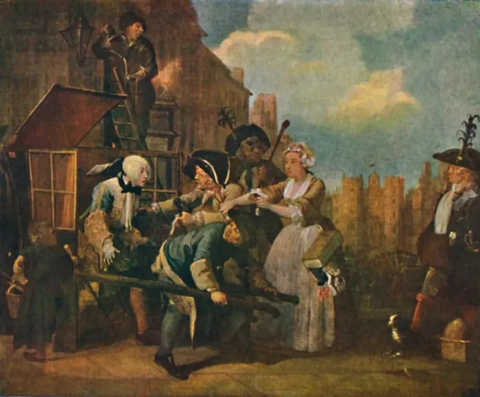 Framed Print : The Rakes Progress - The Arrest, c1735, (1904). Artist: William Hogarth Framed Print : The Rakes Progress - The Arrest, c1735, (1904). Artist: William Hogarth