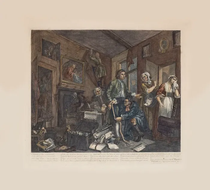 Framed Print : A Rakes Progress, Plate 1: The Young Heir Takes Possession Of The Misers Effects Framed Print : A Rakes Progress, Plate 1: The Young Heir Takes Possession Of The Misers Effects