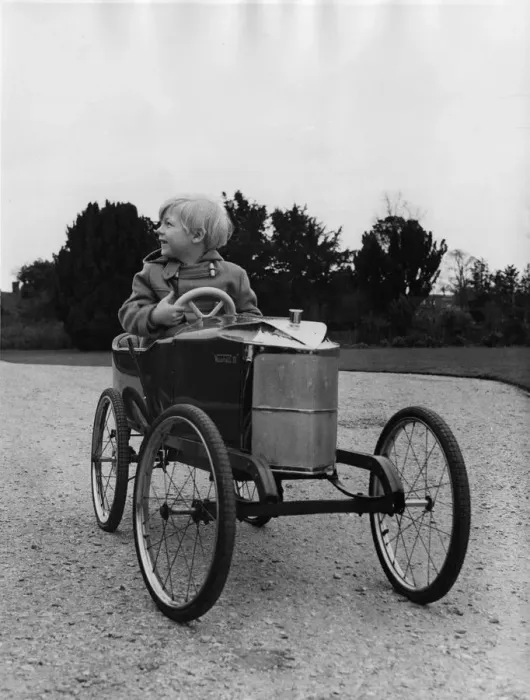 Framed Print : Ralph (Lord) Montagu as a child in Vauxhall pedal car 1966. Creator: Unknown Framed Print : Ralph (Lord) Montagu as a child in Vauxhall pedal car 1966. Creator: Unknown
