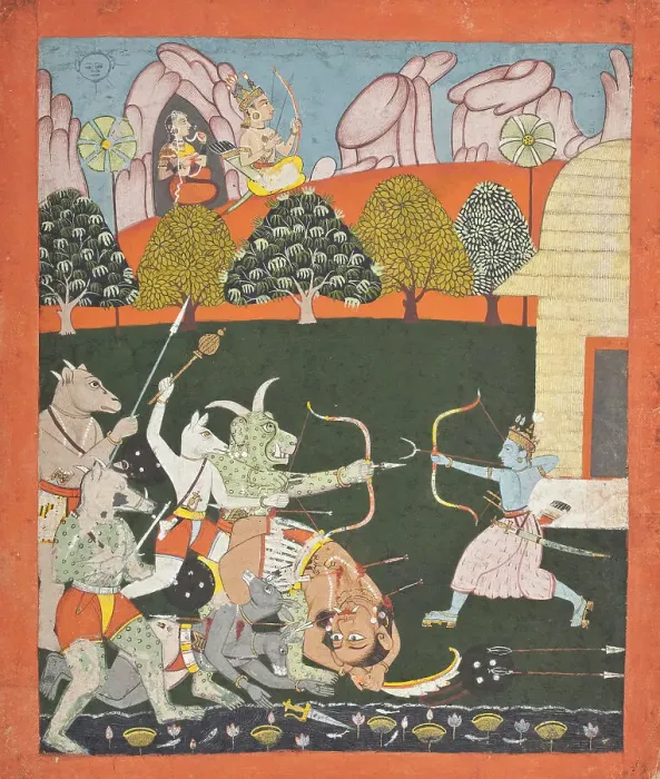 Framed Print : Rama Battling The Titans, Folio from a Ramayana (Adventures of Rama) (image 1 of 6), c1700. Creator: Unknown Framed Print : Rama Battling The Titans, Folio from a Ramayana (Adventures of Rama) (image 1 of 6), c1700. Creator: Unknown