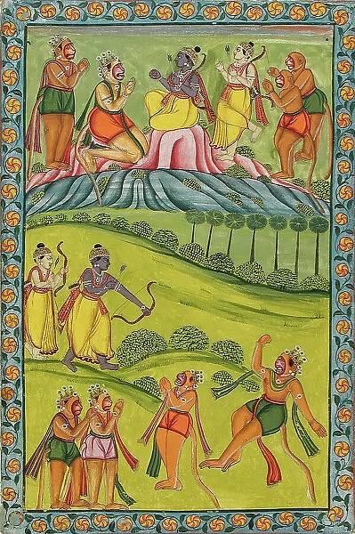 Rama Kills Vali, Folio from the 'Impey' Ramayana (Adventures of Rama), between c1770 and c1775. Creator: Unknown. Rama Kills Vali, Folio from the 'Impey' Ramayana (Adventures of Rama), between c1770 and c1775. Creator: Unknown
