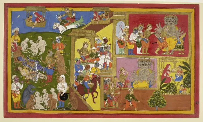 Framed Print : Rama and Lakshmana are bound, 1650-1652. Creator: Sahib Din Framed Print : Rama and Lakshmana are bound, 1650-1652. Creator: Sahib Din