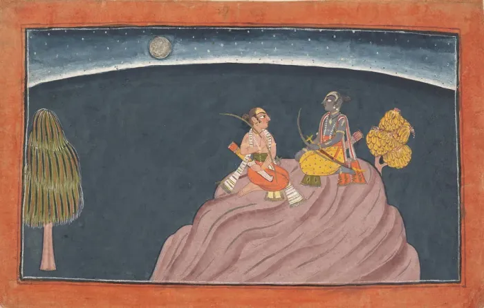 Framed Print : Rama and Lakshmana on Mount Pavarasana: Folio from the Shangri Ramayana series... c1690-1710 Framed Print : Rama and Lakshmana on Mount Pavarasana: Folio from the Shangri Ramayana series... c1690-1710