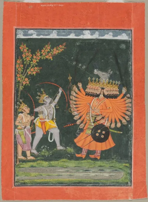 Framed Print : Rama and Laksmana Fighting Ravana, c. 1750. Creator: Unknown Framed Print : Rama and Laksmana Fighting Ravana, c. 1750. Creator: Unknown