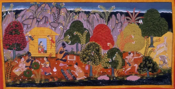 Framed Print : Rama, Sita, and Lakshmana in the forest, c1652. Creator: Sahibdin Framed Print : Rama, Sita, and Lakshmana in the forest, c1652. Creator: Sahibdin