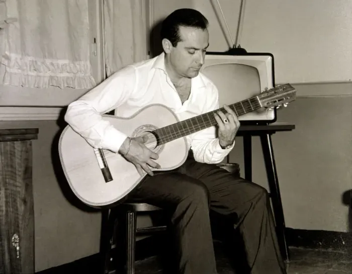 Framed Print : Ramon Calduch, Spanish singer playing guitar at home, 1967 Framed Print : Ramon Calduch, Spanish singer playing guitar at home, 1967