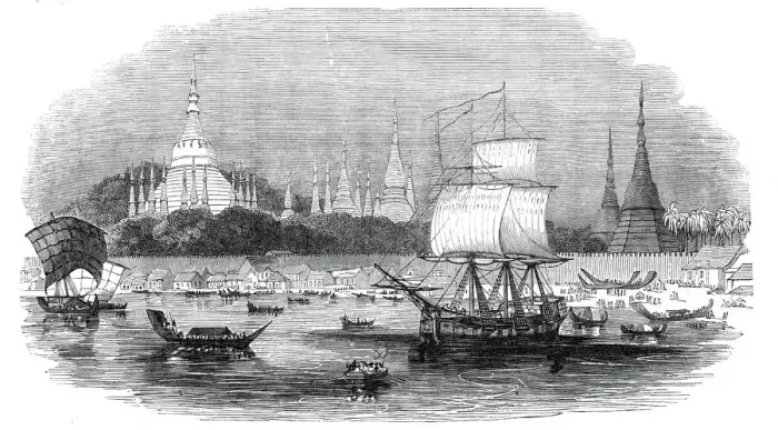 Framed Print : Rangoon, the principal port of the Birman Empire, 1845. Creator: Unknown Framed Print : Rangoon, the principal port of the Birman Empire, 1845. Creator: Unknown