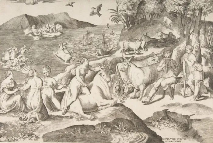 Framed Print : The Rape of Europa, 1546. Creator: Giulio Bonasone Framed Print : The Rape of Europa, 1546. Creator: Giulio Bonasone