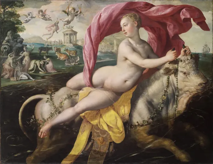 Framed Print : The Rape of Europa, ca 1590. Artist: Vos, Maerten, de (1532-1603) Framed Print : The Rape of Europa, ca 1590. Artist: Vos, Maerten, de (1532-1603)