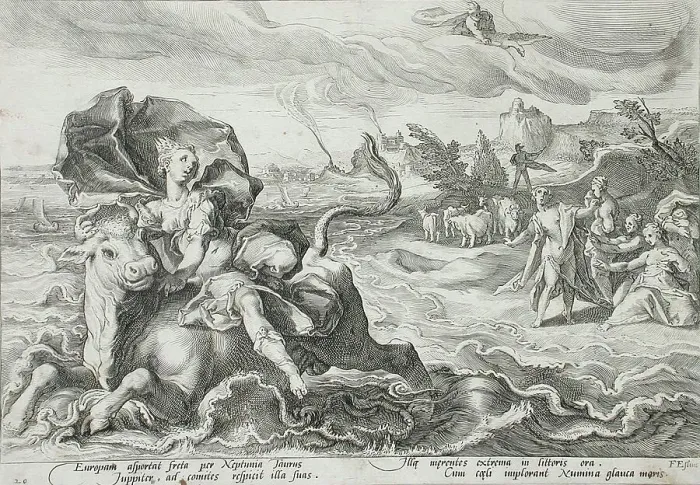 Framed Print : The Rape of Europa, published 1590. Creator: Hendrik Goltzius Framed Print : The Rape of Europa, published 1590. Creator: Hendrik Goltzius