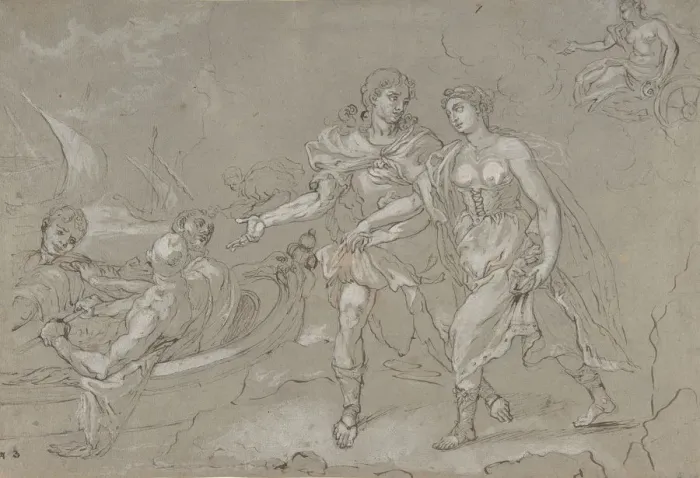 Framed Print : The Rape of Helena; verso: Study of a Kneeling Nude Male Figure, late 17th-18th century Framed Print : The Rape of Helena; verso: Study of a Kneeling Nude Male Figure, late 17th-18th century