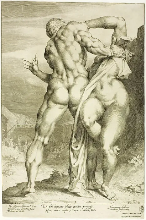 Framed Print : The Rape of a Sabine Woman, View from Behind, c.1598. Creator: Jan Muller Framed Print : The Rape of a Sabine Woman, View from Behind, c.1598. Creator: Jan Muller