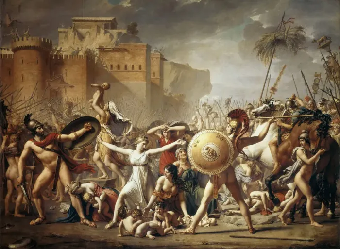 Framed Print : The Rape of the Sabine Women. Artist: David, Jacques Louis (1748-1825) Framed Print : The Rape of the Sabine Women. Artist: David, Jacques Louis (1748-1825)