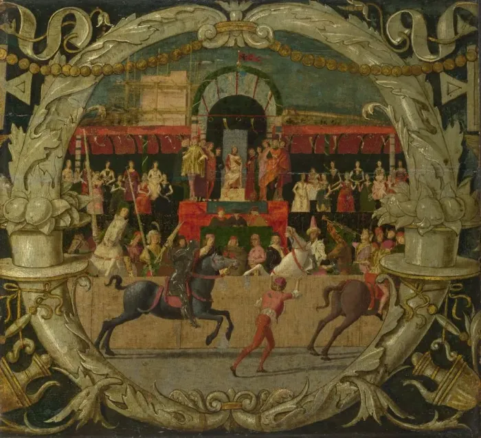 Framed Print : The Rape of the Sabine Women (before the signal), c. 1490. Artist: Morone, Domenico (c. 1442-1518) Framed Print : The Rape of the Sabine Women (before the signal), c. 1490. Artist: Morone, Domenico (c. 1442-1518)