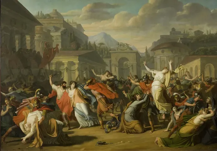 Framed Print : The Rape of the Sabine Women. Creator: Courteille, Nicolas, de (1768-after 1830) Framed Print : The Rape of the Sabine Women. Creator: Courteille, Nicolas, de (1768-after 1830)