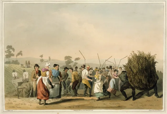 Framed Print : Rape threshing, 1814. Creators: Daniel Havell, Robert Havell Framed Print : Rape threshing, 1814. Creators: Daniel Havell, Robert Havell
