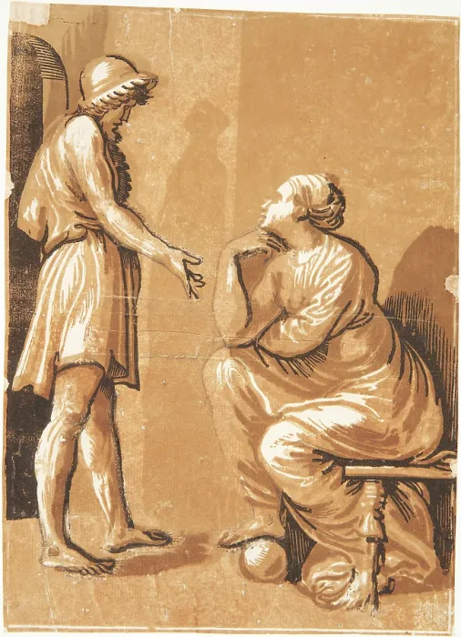 Framed Print : Raphael with his mistress, c1525. Creator: Ugo da Carpi (1480-1532) Framed Print : Raphael with his mistress, c1525. Creator: Ugo da Carpi (1480-1532)