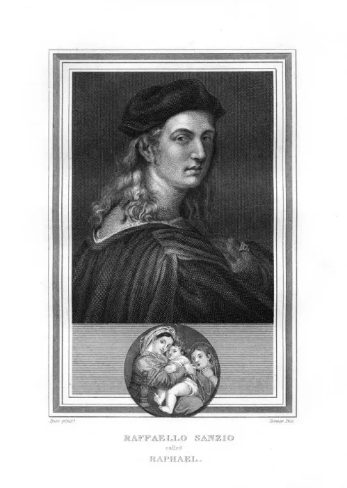 Framed Print : Raphael or Raffaello, master painter and architect of the Florentine School, (1825). Artist: John Corner Framed Print : Raphael or Raffaello, master painter and architect of the Florentine School, (1825). Artist: John Corner