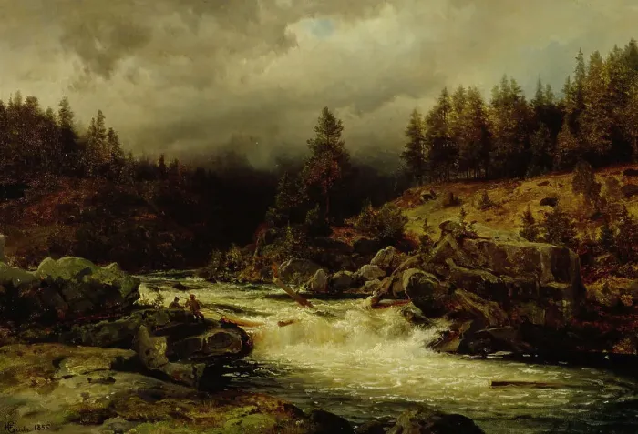 Framed Print : Rapids in Norway, 1856. Creator: Hans Gude Framed Print : Rapids in Norway, 1856. Creator: Hans Gude