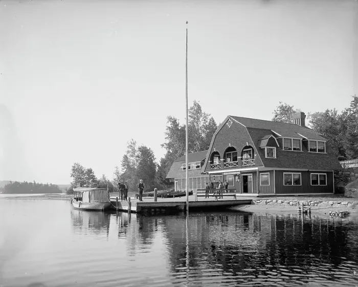 Framed Print : Raquette Lake, casino at the Antlers, Adirondack Mts. N.Y. between 1900 and 1905. Creator: Unknown Framed Print : Raquette Lake, casino at the Antlers, Adirondack Mts. N.Y. between 1900 and 1905. Creator: Unknown