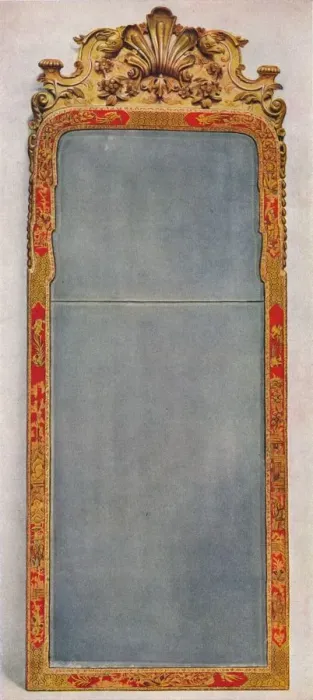 Framed Print : A Very Rare Pier Glass of c1720 in frame decorated with Red Lacquer, c1720, (1936) Framed Print : A Very Rare Pier Glass of c1720 in frame decorated with Red Lacquer, c1720, (1936)