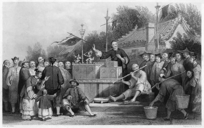 Framed Print : Raree show at Lin-sin-choo, China, c1843. Artist: G Paterson Framed Print : Raree show at Lin-sin-choo, China, c1843. Artist: G Paterson