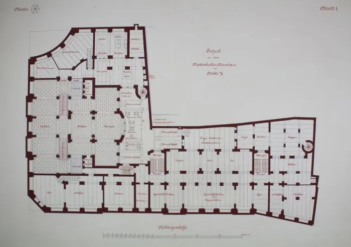 Framed Print : Rathskeller Neubau, Halle (Saale), Saxony-Anhalt, Germany, Basement Plan, c. 1887 Framed Print : Rathskeller Neubau, Halle (Saale), Saxony-Anhalt, Germany, Basement Plan, c. 1887