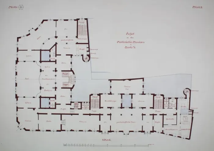 Framed Print : Rathskeller Neubau, Halle (Saale), Saxony-Anhalt, Germany, Second Floor Plan, c. 1887 Framed Print : Rathskeller Neubau, Halle (Saale), Saxony-Anhalt, Germany, Second Floor Plan, c. 1887