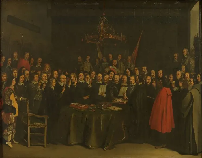 Framed Print : Ratification of the Peace of Münster between Spain and the Dutch Republic in the Town...15 May 1648. Creator: Unknown Framed Print : Ratification of the Peace of Münster between Spain and the Dutch Republic in the Town...15 May 1648. Creator: Unknown
