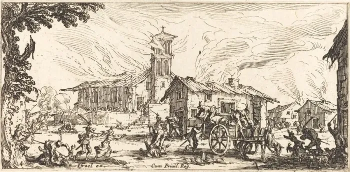 Framed Print : Ravaging and Burning a Village, c. 1633. Creator: Jacques Callot Framed Print : Ravaging and Burning a Village, c. 1633. Creator: Jacques Callot