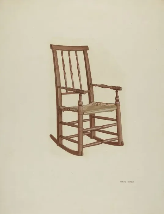 Framed Print : Raw Hide Bottom Rocker, c. 1940. Creator: Dorothy Johnson Framed Print : Raw Hide Bottom Rocker, c. 1940. Creator: Dorothy Johnson