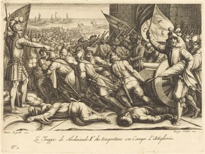 Framed Print : The Re-embarkation of the Troops, c. 1614. Creator: Jacques Callot Framed Print : The Re-embarkation of the Troops, c. 1614. Creator: Jacques Callot