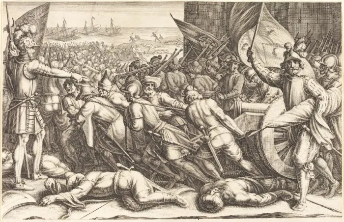 Framed Print : The Re-embarkation of the Troops, c. 1614. Creator: Jacques Callot