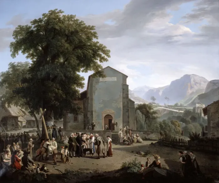 Framed Print : The re-establishment of worship after the Revolution, 19th century. Artist: Rodolphe Topffer