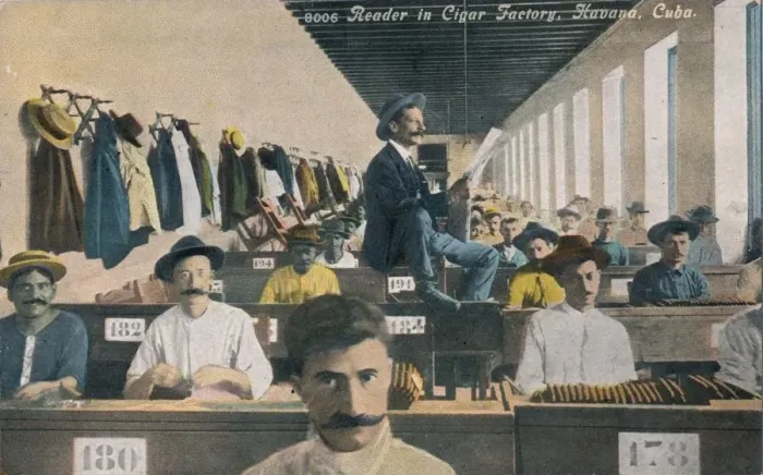 Framed Print : Reader in Cigar Factory, Havana, Cuba, c1910s Framed Print : Reader in Cigar Factory, Havana, Cuba, c1910s