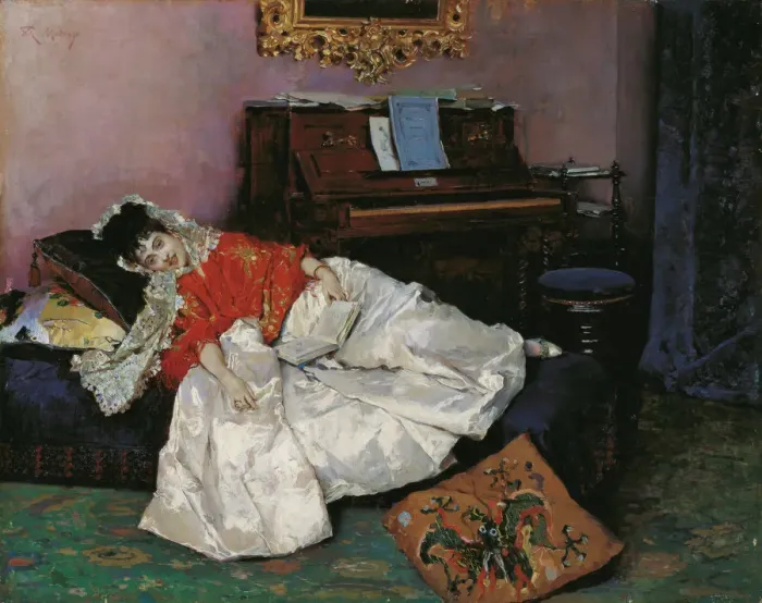 Framed Print : The Reading (Aline Masson). Artist: Madrazo y Garreta, Raimundo de (1841-1920) Framed Print : The Reading (Aline Masson). Artist: Madrazo y Garreta, Raimundo de (1841-1920)
