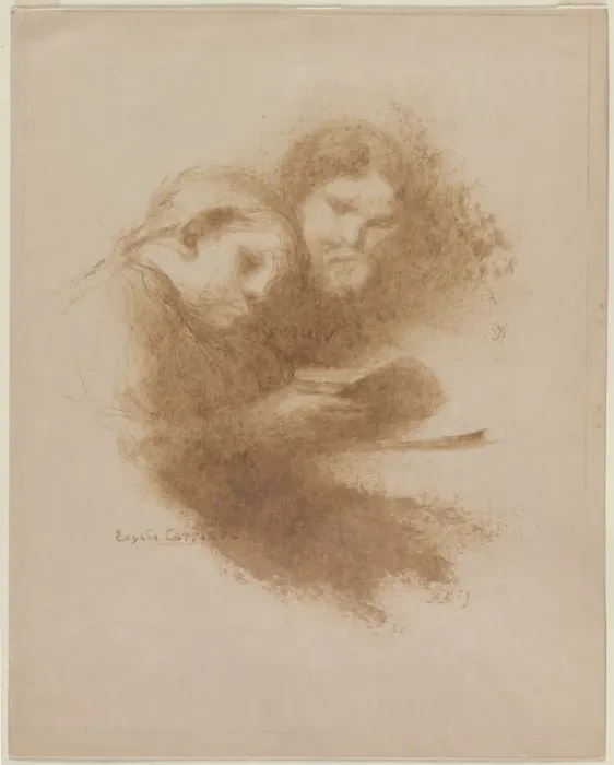 Framed Print : Reading, fourth quarter 1800s. Creator: Eugene Carriere (French, 1849-1906) Framed Print : Reading, fourth quarter 1800s. Creator: Eugene Carriere (French, 1849-1906)
