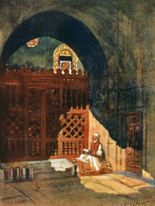 Framed Print : Reading the Koran in a Mosque, Cairo, Egypt, 1928. Artist: Louis Cabanes Framed Print : Reading the Koran in a Mosque, Cairo, Egypt, 1928. Artist: Louis Cabanes