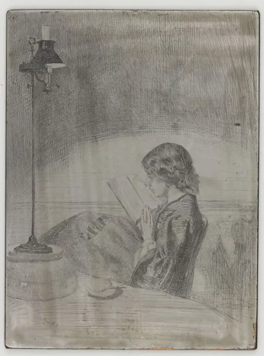 Framed Print : Reading by Lamplight, 1858. Creator: James Abbott McNeill Whistler Framed Print : Reading by Lamplight, 1858. Creator: James Abbott McNeill Whistler
