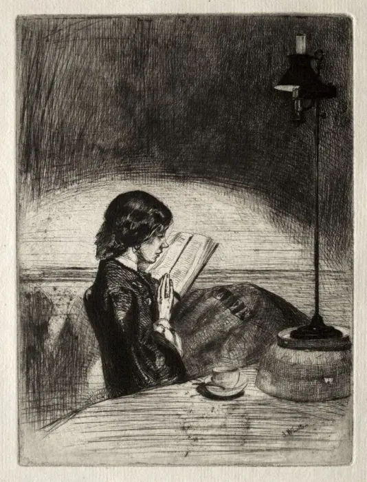 Framed Print : Reading by Lamplight, 1859. Creator: James McNeill Whistler (American, 1834-1903) Framed Print : Reading by Lamplight, 1859. Creator: James McNeill Whistler (American, 1834-1903)