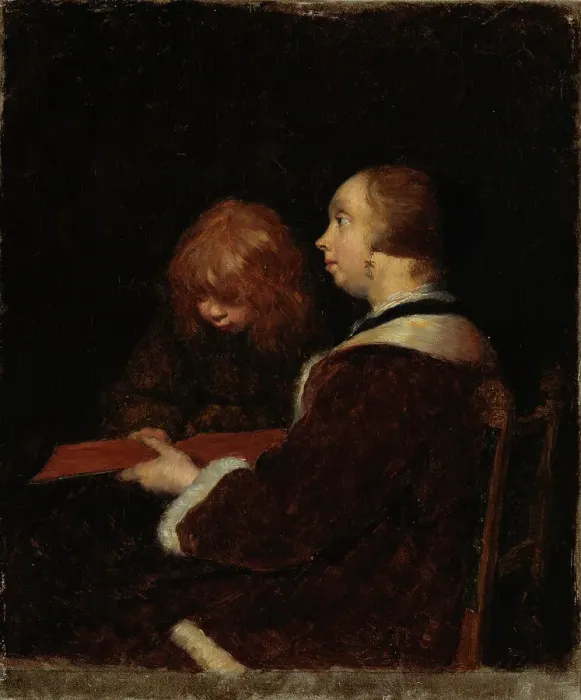 Framed Print : The Reading Lesson, copy after Ter Borch, 1894-1900. Creator: Maria Wiik Framed Print : The Reading Lesson, copy after Ter Borch, 1894-1900. Creator: Maria Wiik
