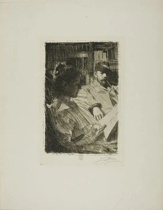 Framed Print : Reading (Mr. and Mrs. Ch. Deering), 1893. Creator: Anders Leonard Zorn Framed Print : Reading (Mr. and Mrs. Ch. Deering), 1893. Creator: Anders Leonard Zorn