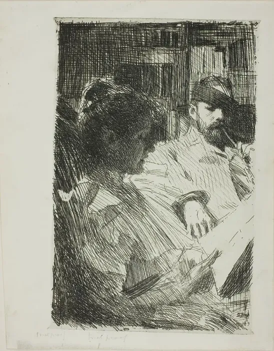 Framed Print : Reading (Mr. and Mrs. Ch. Deering), 1893. Creator: Anders Leonard Zorn Framed Print : Reading (Mr. and Mrs. Ch. Deering), 1893. Creator: Anders Leonard Zorn