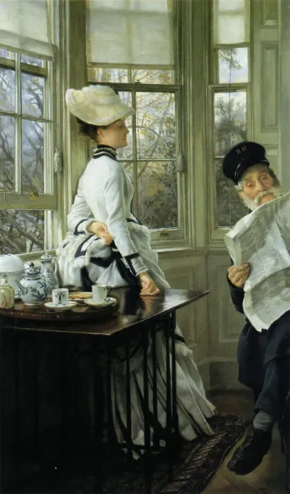 Framed Print : Reading the News, 1874. Creator: Tissot, James Jacques Joseph (1836-1902) Framed Print : Reading the News, 1874. Creator: Tissot, James Jacques Joseph (1836-1902)